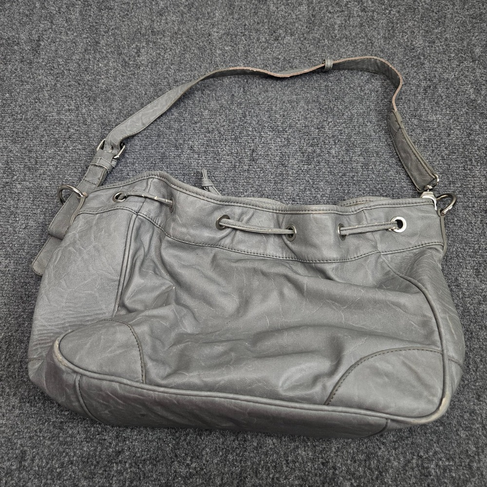 Slouchy Shoulder Bag Gray Medium‎ Perforated Panel Faux Leather Y2K Grunge Indie